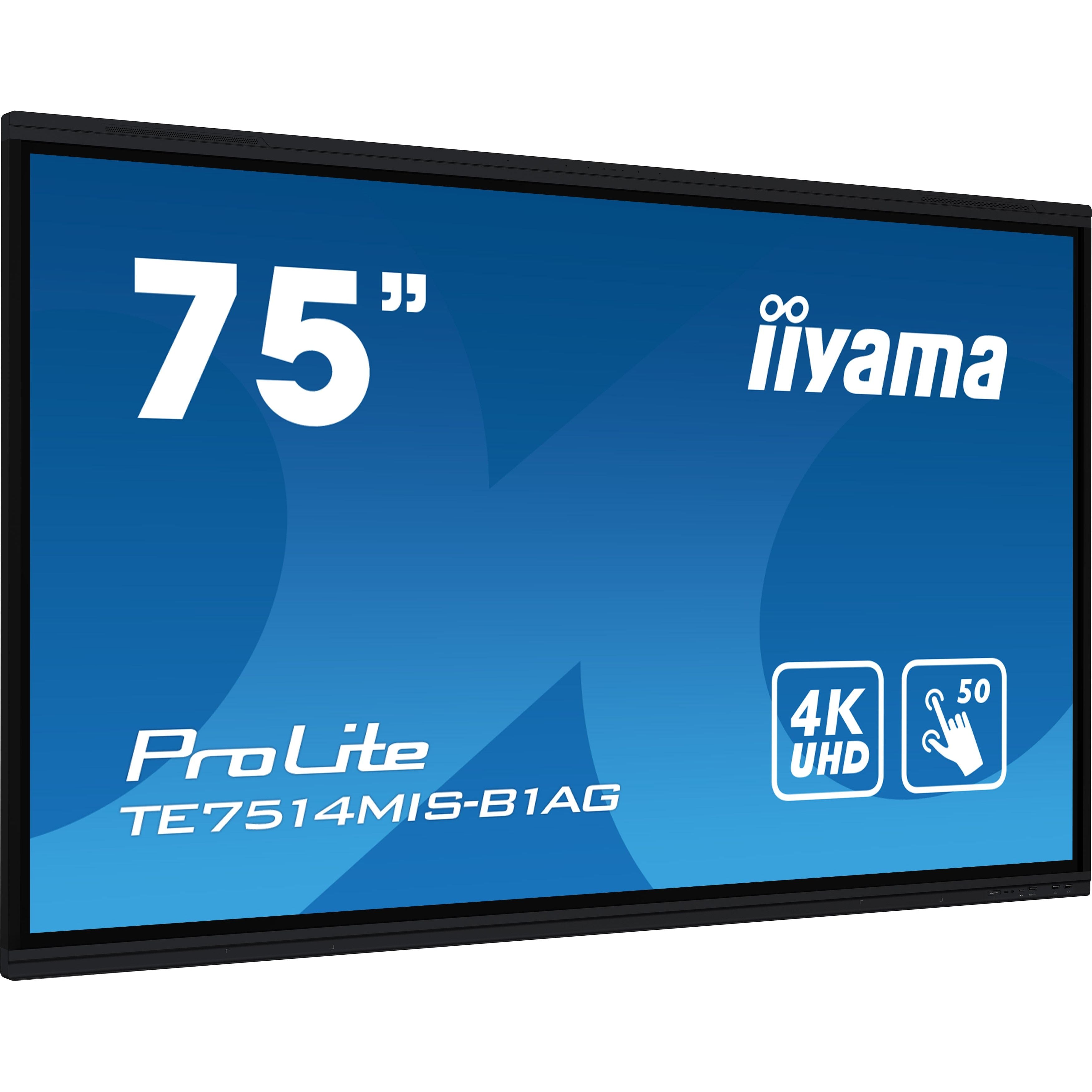 Iiyama ProLite TE7514MIS-B1AG 75" PureTouch-IR+ Touch Screen 4K 24/7 Large Format Display with Android, Wifi & USB-C
