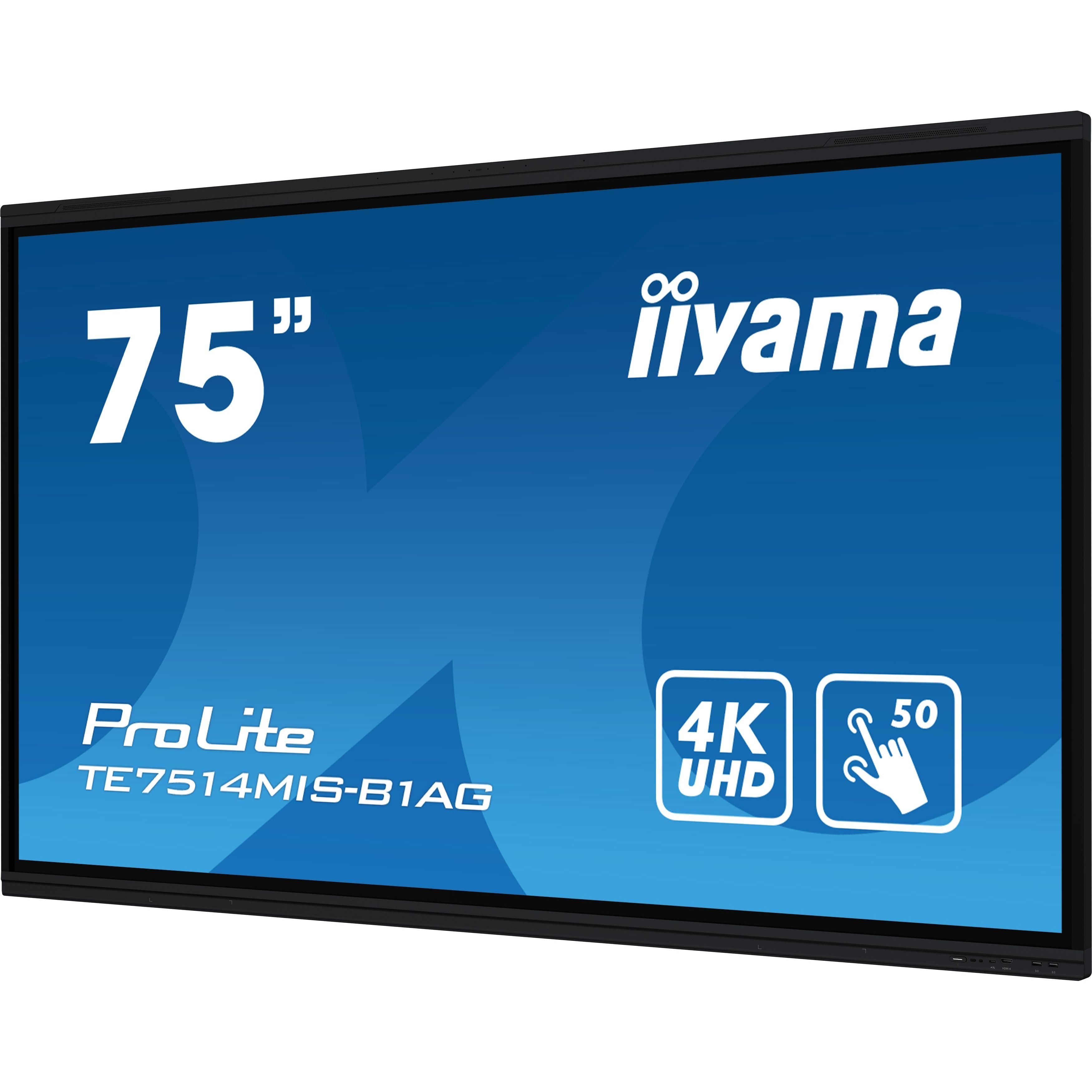 Iiyama ProLite TE7514MIS-B1AG 75" PureTouch-IR+ Touch Screen 4K 24/7 Large Format Display with Android, Wifi & USB-C