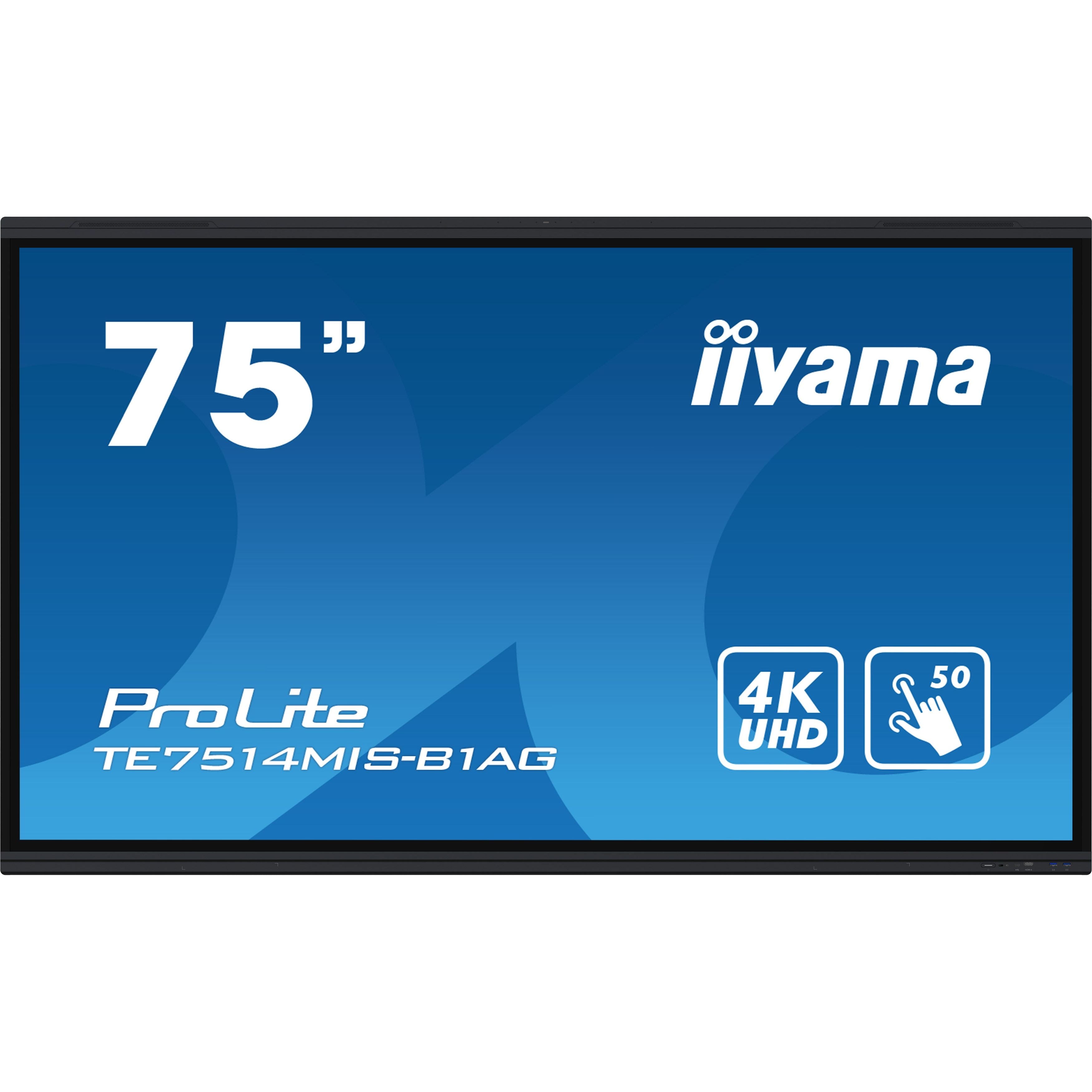 Iiyama ProLite TE7514MIS-B1AG 75" PureTouch-IR+ Touch Screen 4K 24/7 Large Format Display with Android, Wifi & USB-C